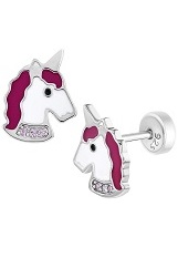 good-looking pink enamel unicorn silver baby earrings